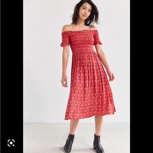 Urban Outfitters Red Floral Off Shoulder Midi Dress Small